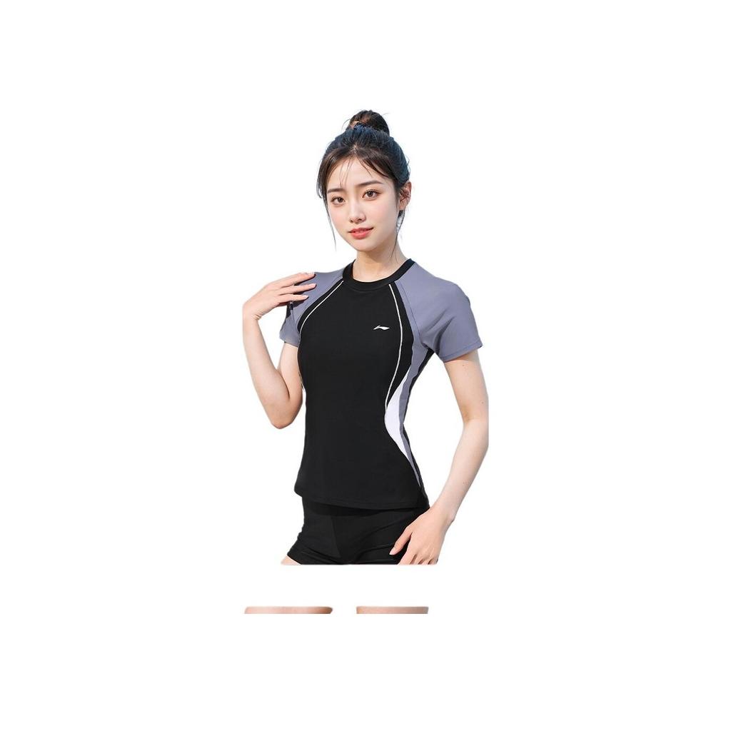 Li-Ning Beach Vacation Spa Conservative Plus Size Two-Piece Swimsuit Women swimwear Black LNYW049-2