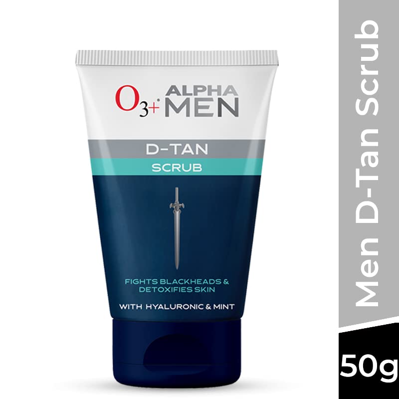 O3+ Alpha Men Acno D-Tan Scrub 50g Pack Of 1 | Detoxifying Tan Removal & Blackhead Scrub