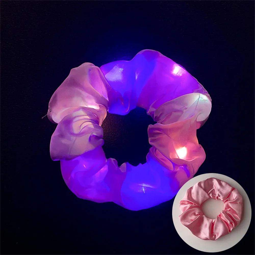 LED Luminous Hair Rope Girls Light Up Elastic Ponytail Scrunchies Glow In The Dark Headwear Party Hair Band Hair Accessories
