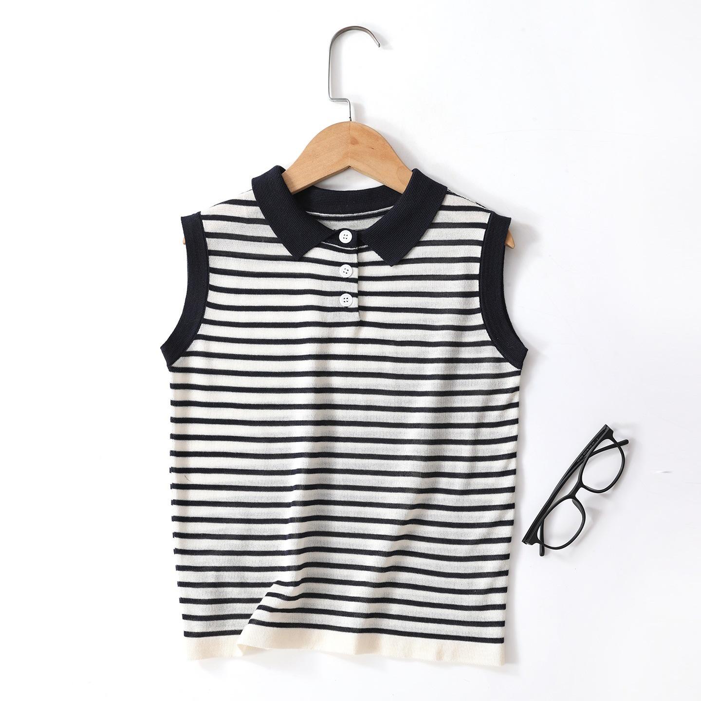 Children s Striped Lyocell Sleeveless Polo Shirt & Colorblock Knit Vest 160 cm