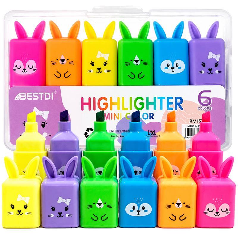 Mini Rabbit Highlighter Set - Creative Cartoon Marking and Journaling Pens for Kids