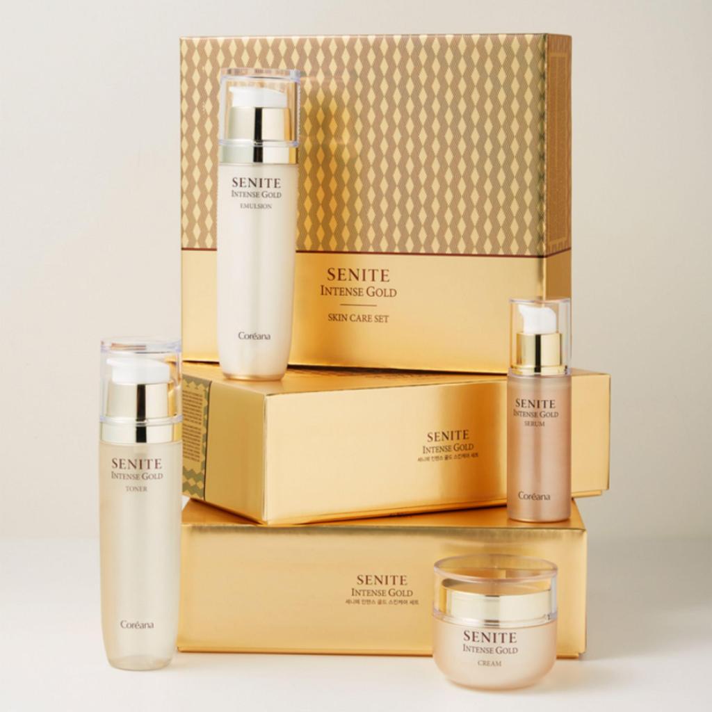 Coreana SENITE Intensiv Gold 4-teiliges Hautpflege-Set (Toner 150ml / Emulsion 150ml / Creme 50ml / Serum 50ml)