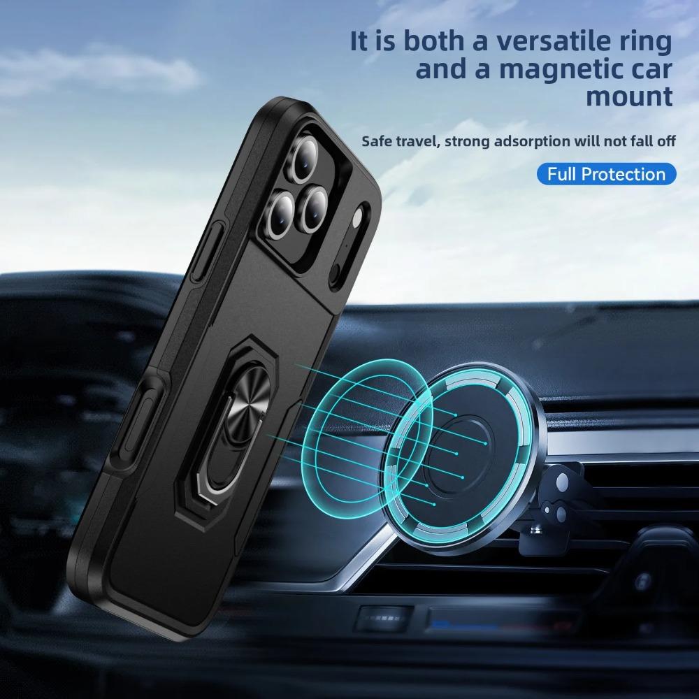 Rugged Car Magnetic Hybrid Protect Case for IPhone 17 Air 16E 15 14 Plus 13 12 Pro Max 360°Rotable Metal Ring Bracket Hard Cover