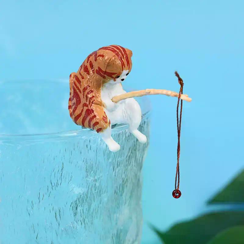 1 Set Heim-Desktop-Dekoration Realistische Katzen und Blatt Marienkäfer Harzfiguren Aquariumzubehör Einzigartige Geburtstagsgeschenke