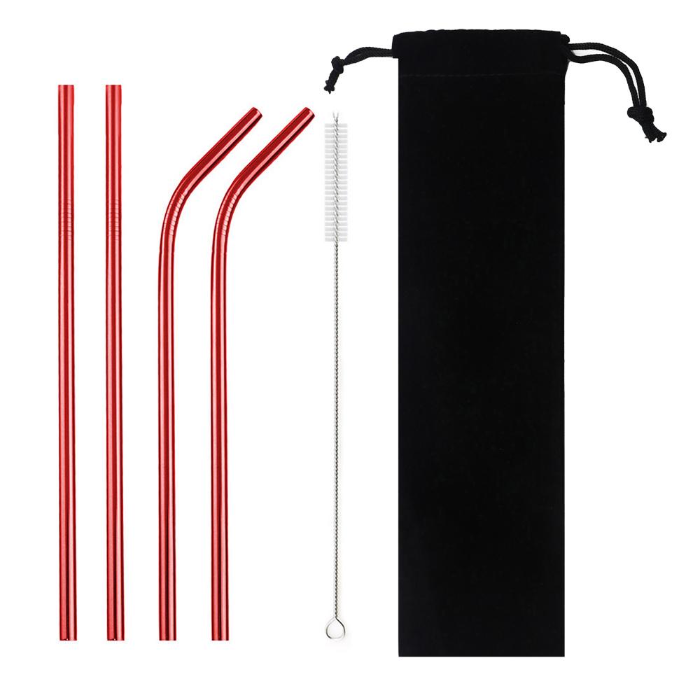 18/10 Stainless Steel Reusable Straws Gold Drinking Straw Set Mteal Straw Coffee Party Bar Straw With Cleaner Brush Portable Bag