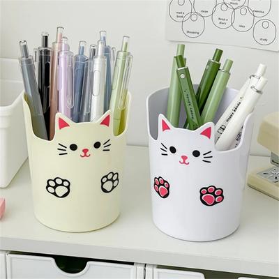 Cartoon Cat Multifunctional Storage Tube Desktop Pen Holder Student Stationery Storage Phone Holder Cosmetic Storage