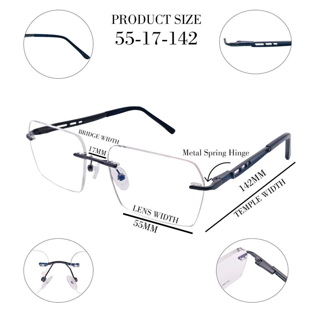 RSINC Unisex Rimless Metal Frame Fashion Tom Gun Blue 55-17-142 IB-12 B0DK52FMMC
