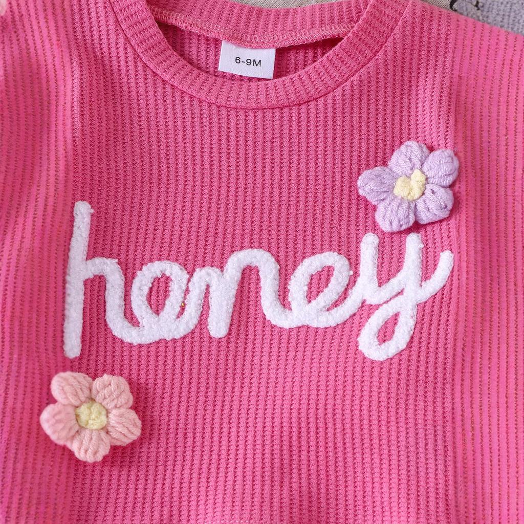 Girls' Fashionable Set Summer Children's Cute Letter Short-sleeved Waffle Shorts Two-piece Set