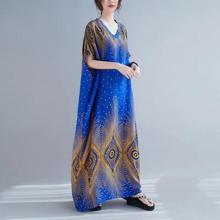 Vintage Floral Satin Maxi Long Dress for Women Plus Size Casual Loose Summer Dresses New In