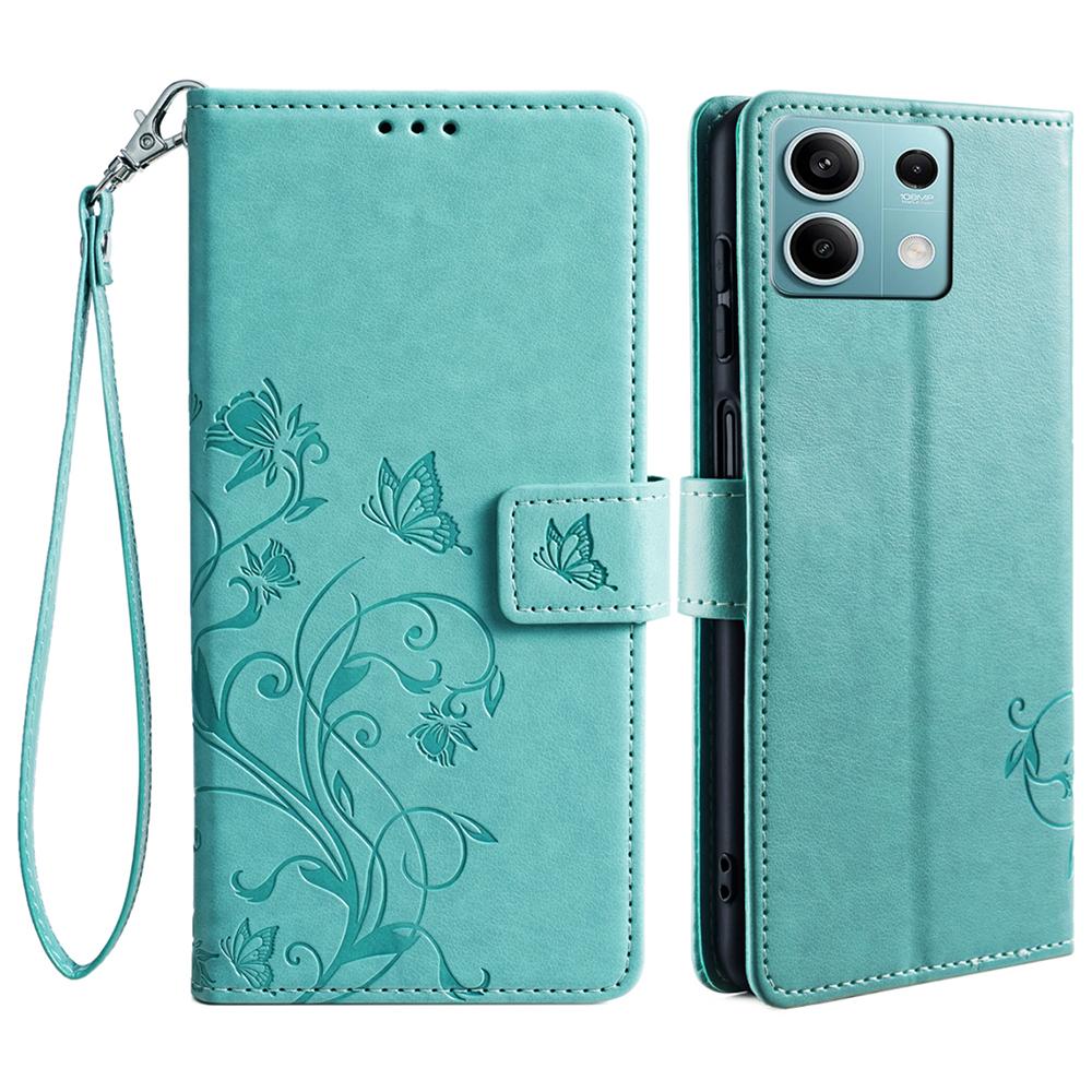 Dla Xiaomi Redmi Note 13 4G Odporny na zarysowania Pokrowiec na telefon Skórzane etui PU Wytłaczany Motyl Kwiatowy Stojak Powłoka na telefon