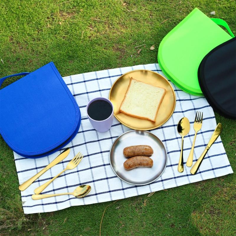 Reise-Edelstahl-Besteck Utensil Tragbares Silberbesteck-Set Camping-Geschirr mit Aufbewahrungstasche für Picknick im Freien