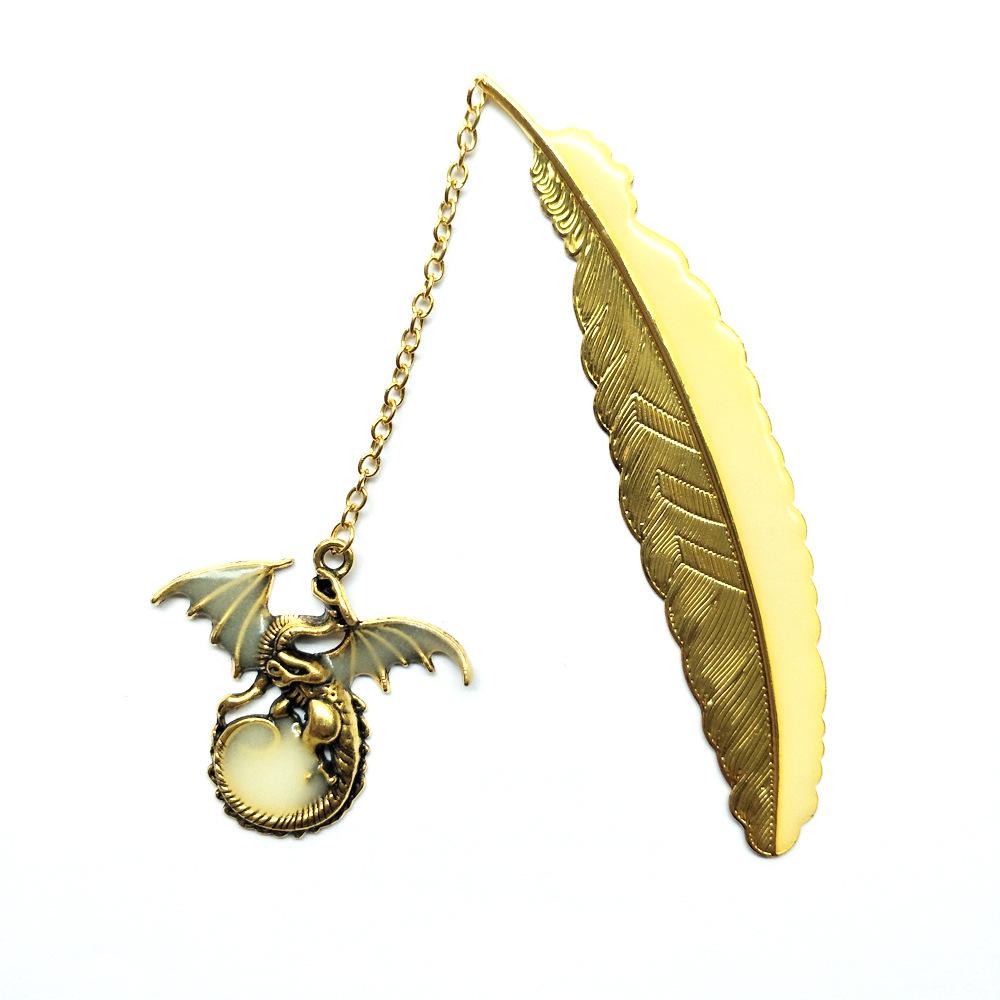 Luminous Metal Bookmark with Owl & Dragon Design