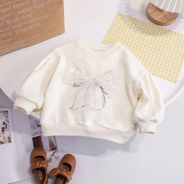 Spring Autumn Baby Girl Sweatshirt With 3D Bow Tie Sweet Stylish Long Sleeve Top