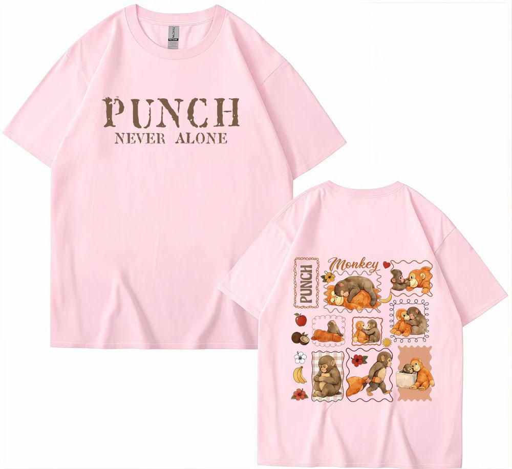 Funny Monkey Punch Never Alone Meme Graphic T Shirts Men Women Harajuku Cotton T Shirt Short Sleeve Oversized Tshirt Streetwear