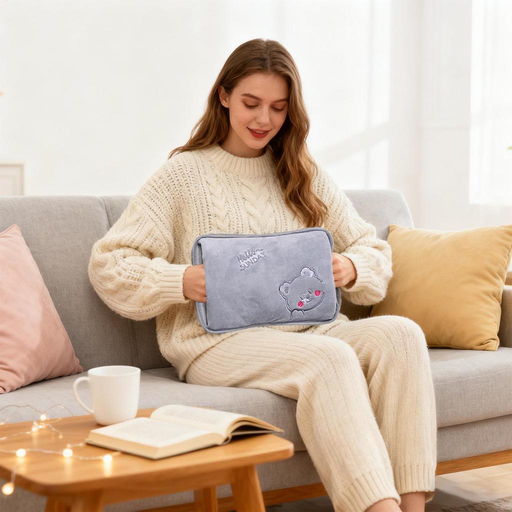 Hot Water Bag Rechargeable Leak-Proof Hand Warmer Hot Water Bottle with Soft Cover for Period Cramps Muscles Neck Legs Waist