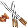 6 Pcs Stainless Steel BBQ Skewers Wood Handle Reusable Sticks Barbecue Grilling for Meat Vegetables