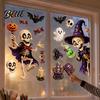 Non-adhesive Halloween Stickers 2 Sheets Window Clings Cartoon Skeleton Static Stickers Funny PVC Electrostatic Ghosts Bats Pumpkins for Glass Doors