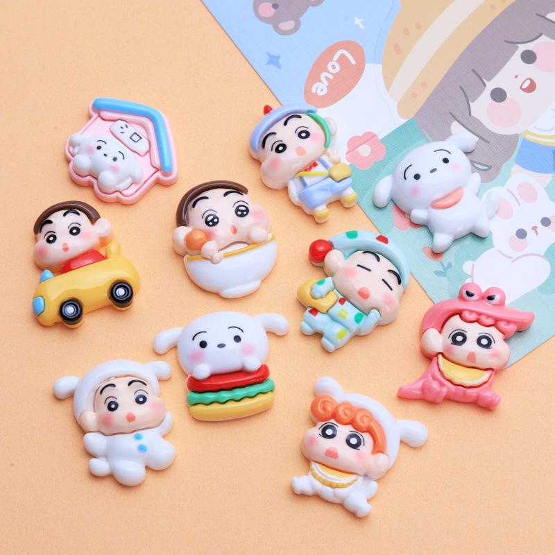 Shin-chan DIY Resin Accessories: Phone Case, Shoe Buckle, Jewelry, Hair Clip, and Headdress.