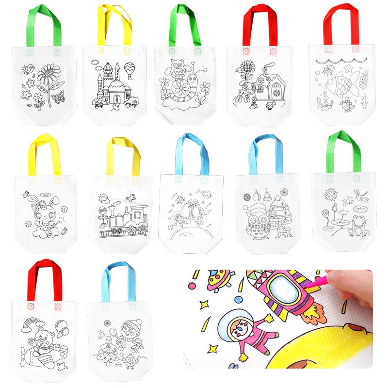 5-20PCS Graffiti Bag Random Cartoon Pattern Cute Animals Plants Activity Non Woven Gift Bag DIY Craft Project Party Souvenir ZYF