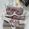 Dámská sexy krajková květinová souprava podprsenky Jednovrstvá podprsenka s kosticemi Tanga Bikini Lingerie Set
