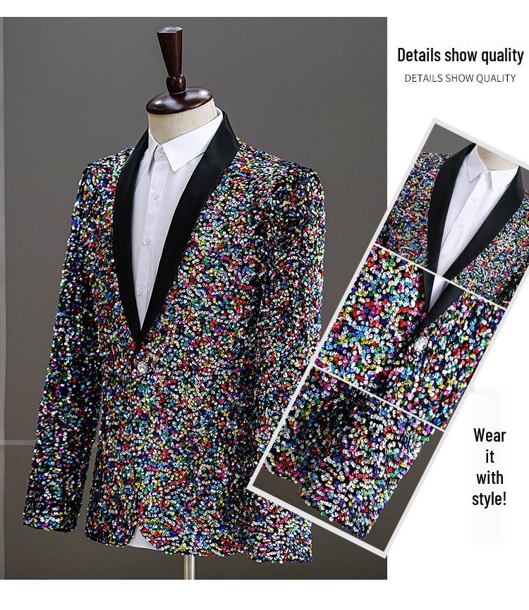 Men's Iridescent Sequin Tuxedo Jacket - Ideal for DJs, Nightclubs, and Stage Performances