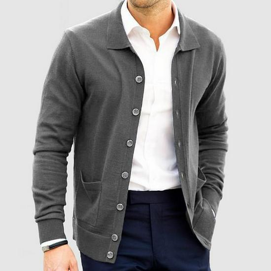 Cardigan à revers homme Automne/Hiver 2025: Manteau pull européen et américain à boutonnage simple amincissant