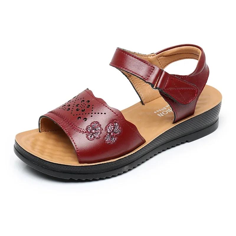 

Fashion Women s Summer New Wedges Sandals Genuine Leather Open Toe Comfy Sandal Casual Non-slip Beach Sandals for Women Sandalias Mujer 35 красный