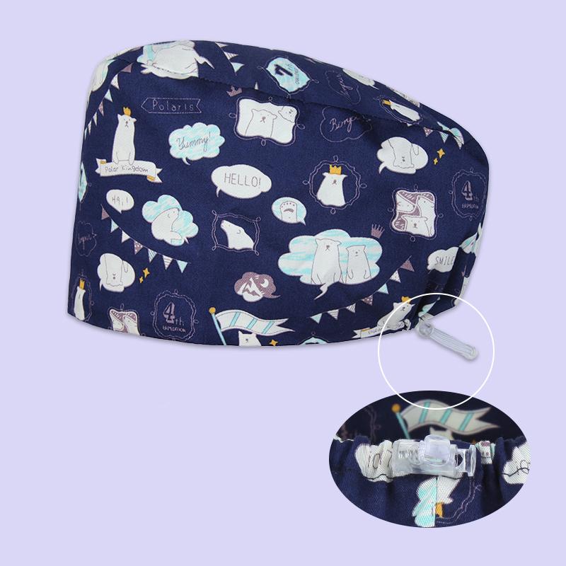 Scrub Hats Surgical Beauty Salons Pharmacy Clinic Doctor Hat With Buttons Pet Hospital Operating Room Comfortable Medical Cap