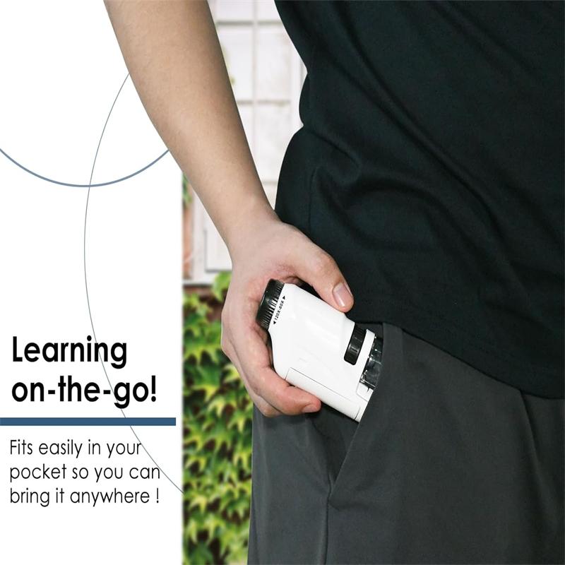Handheld Pocket Microscope 60X 120X Magnification With Phone Clip LED Light Kids Science Educational Toy For Outdoor Study
