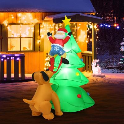 1.8m Şişme Işıklı Noel Ağacı Noel Baba ve Köpek Tasfiyeli Köpek Noel Süslemeleri Açık Hava Noel Bahçe Dekoru için