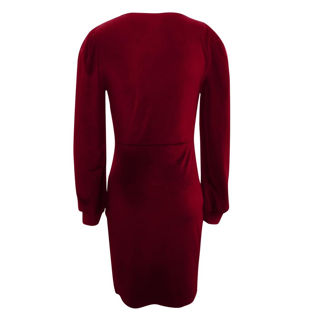 Women's Fashion Fall And Winter Slim Square Neck Elegant Velvet Long Sleeve Dresses