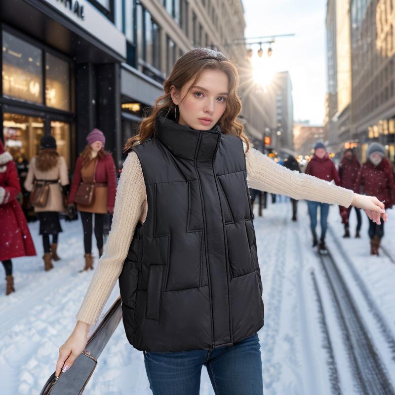 

2024 Зимний женский жилет из хлопка с воротником-стойкой, однотонное пальто без рукавов, женский утепленный теплый жилет, куртка для женщин XXXL