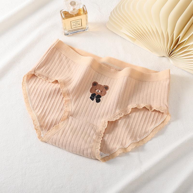 Baumwoll-Hipster-Slips für Mädchen im japanischen Stil, Khaki-Teddybär