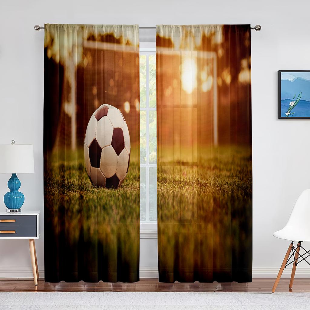 Soccer Striker Kicks The Ball Football Tulle Sheer Curtains for Living Room Bedroom Window Modern Tulle Voile Curtain Decoration