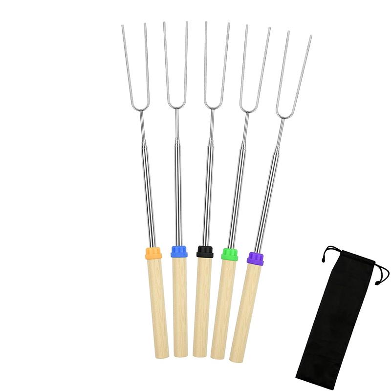 5 Stück Marshmallow-Röststäbe, ausziehbar, 81 cm lang, Metall-Grillspieße mit Holzgriff, für Camping im Freien, Lagerfeuer-Stäbe