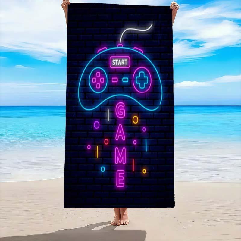 Neon Gamepad Beach Towel Ultra-Absorbent, Quick-Dry, Polyester Blend, Ideal for Beach, Pool, Bathroom Additions, Yoga, Fitness