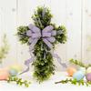 Crossed Shape Easter Wreath with Big Bowknot Plastic Artifical Wreath Hanging Decoration for Door Holiday Decoration