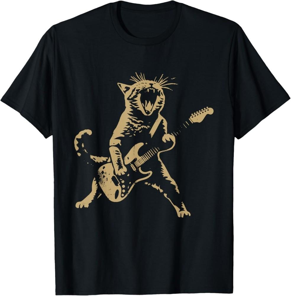 Rock Cat Playing Guitar - Funny Guitar Cat T-Shirt