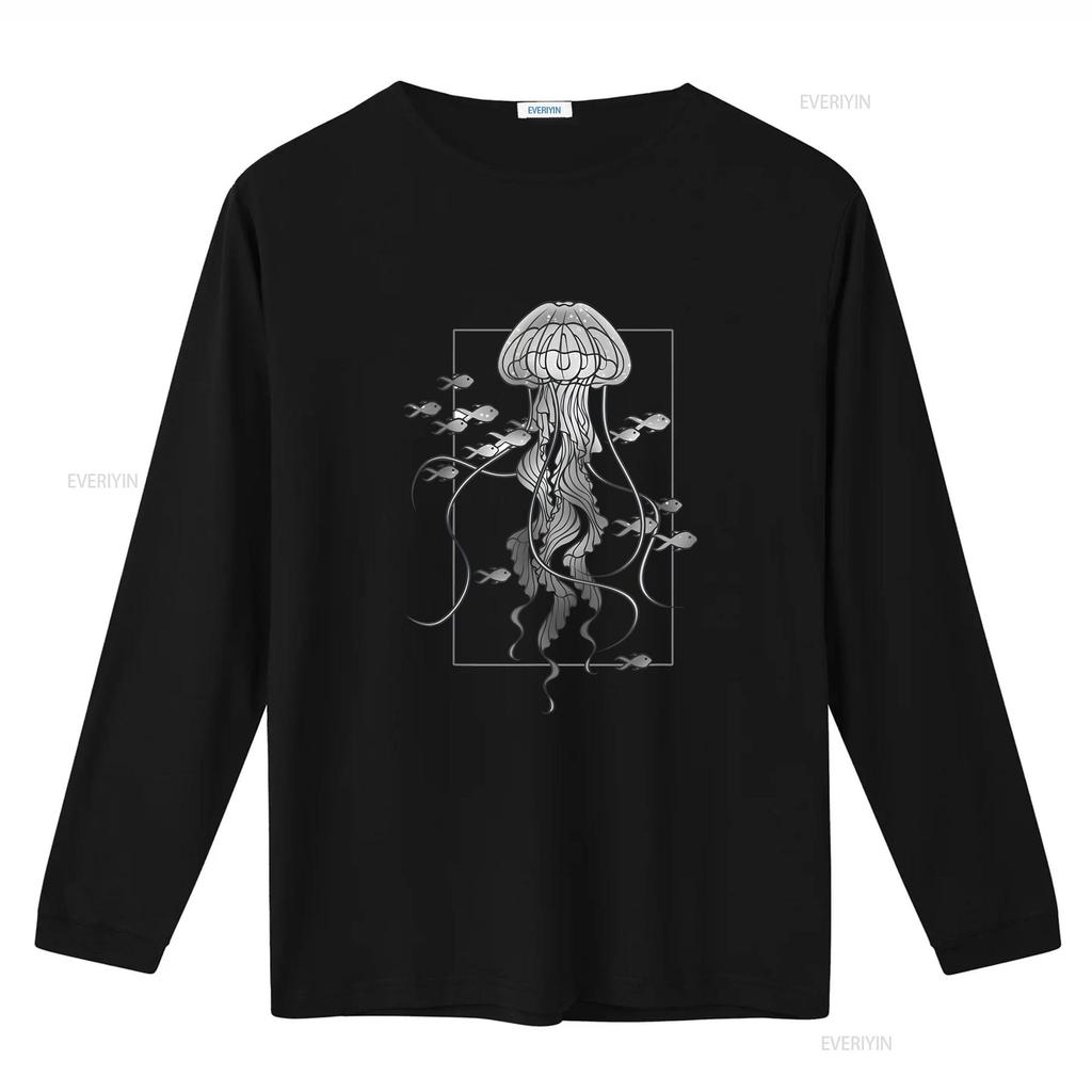 Jellyfish with Fishes In Sea T Shirt Vintage Washed Homme Slightly Streetwear Fashion Breathable Versatile Designer Clothes