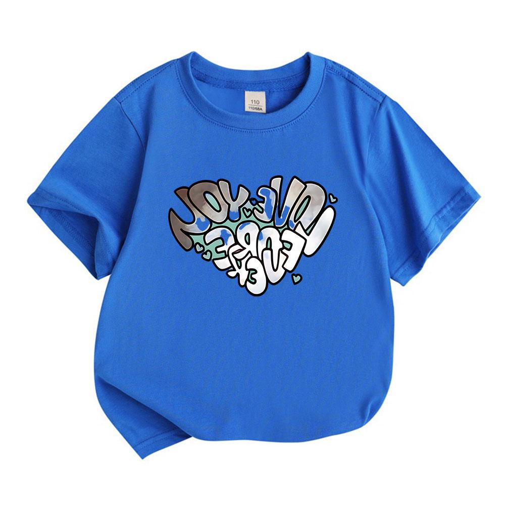 Kids Boys Girls 100% Cotton Crew Neck Short Sleeve T-Shirt, Trendy Graffiti I Love You Forever Print Casual Soft Tee for Daily Wear Summer Tops