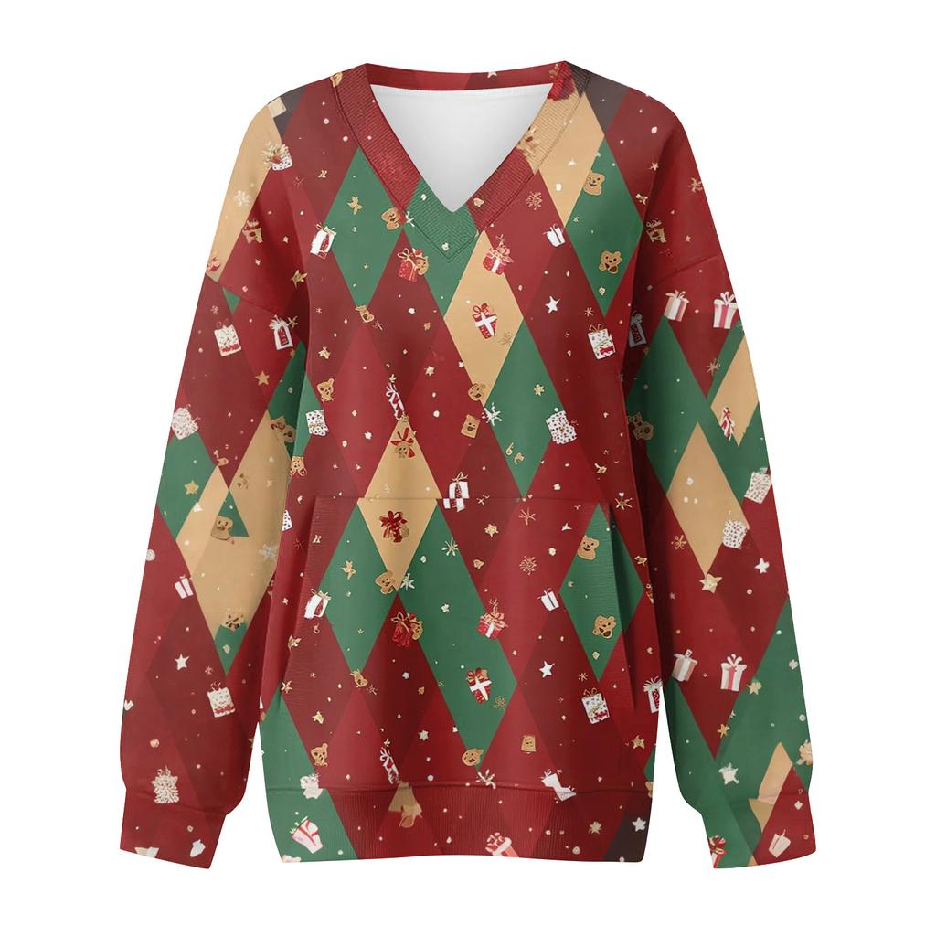 Women's Casual And Fashionable Christmas Print Long-Sleeved Top