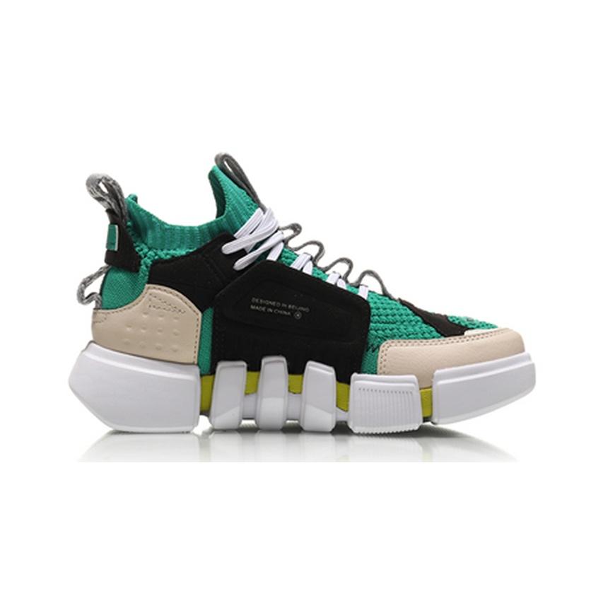 Li Ning Youth  Childrens Paris Fashion Week Trendy Casual Mid-Top Basketball Shoes Kids Sneakers Black Green YKBN048-5