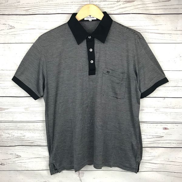 

USED/Made in Japan Mila Schon Silk 53 Percent Short Sleeve Polo Shirt Size 48 Black Gray Striped