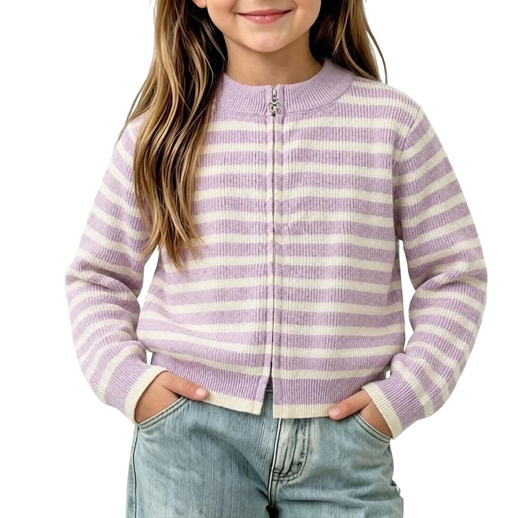 Gestreifter Strick-Cardigan für Mädchen, Pullover mit langen Ärmeln