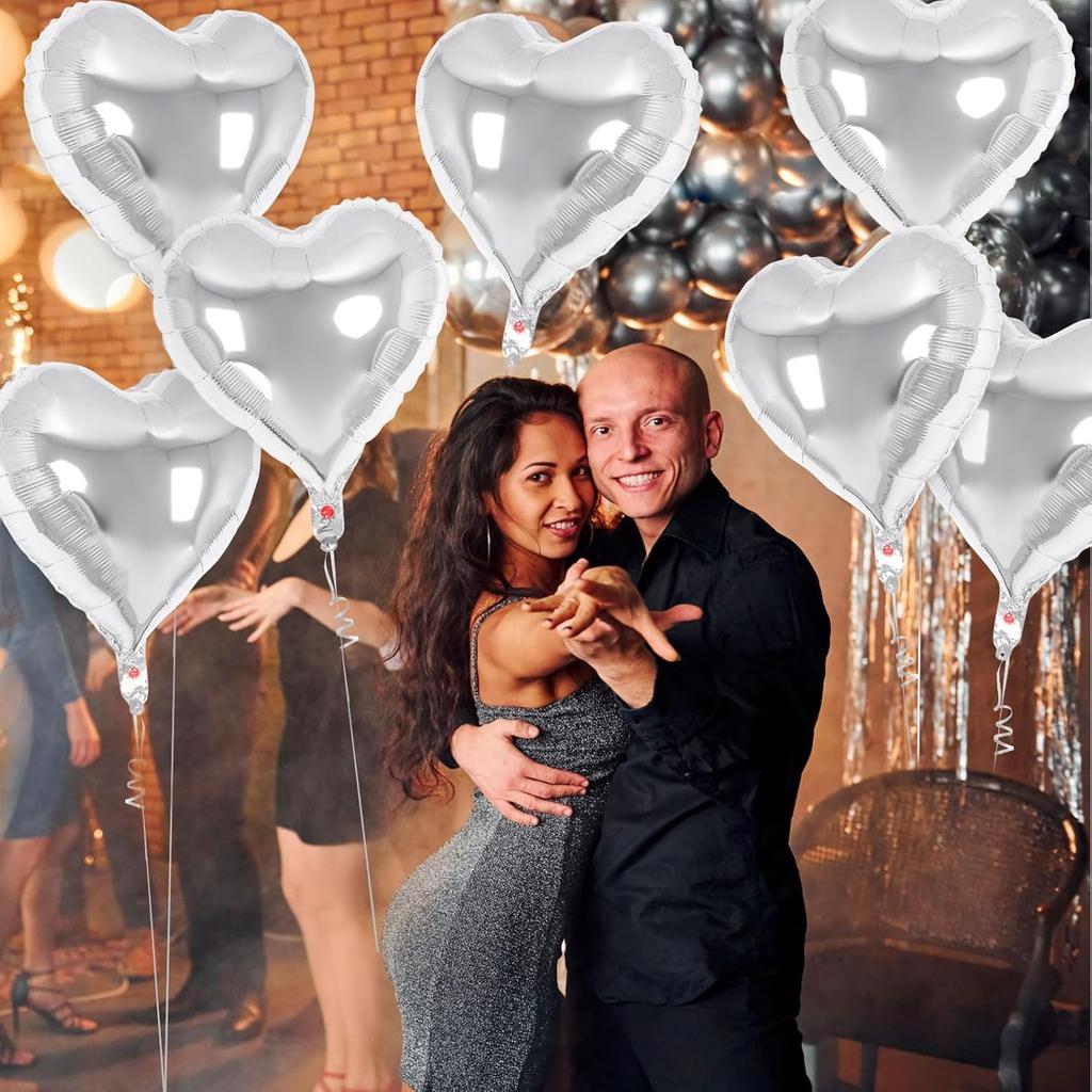 50 Pieces of 10inch Heart-Shaped Silver Aluminum Foil Balloons, Suitable for Weddings, Confession of Love, Engagement, Birthday