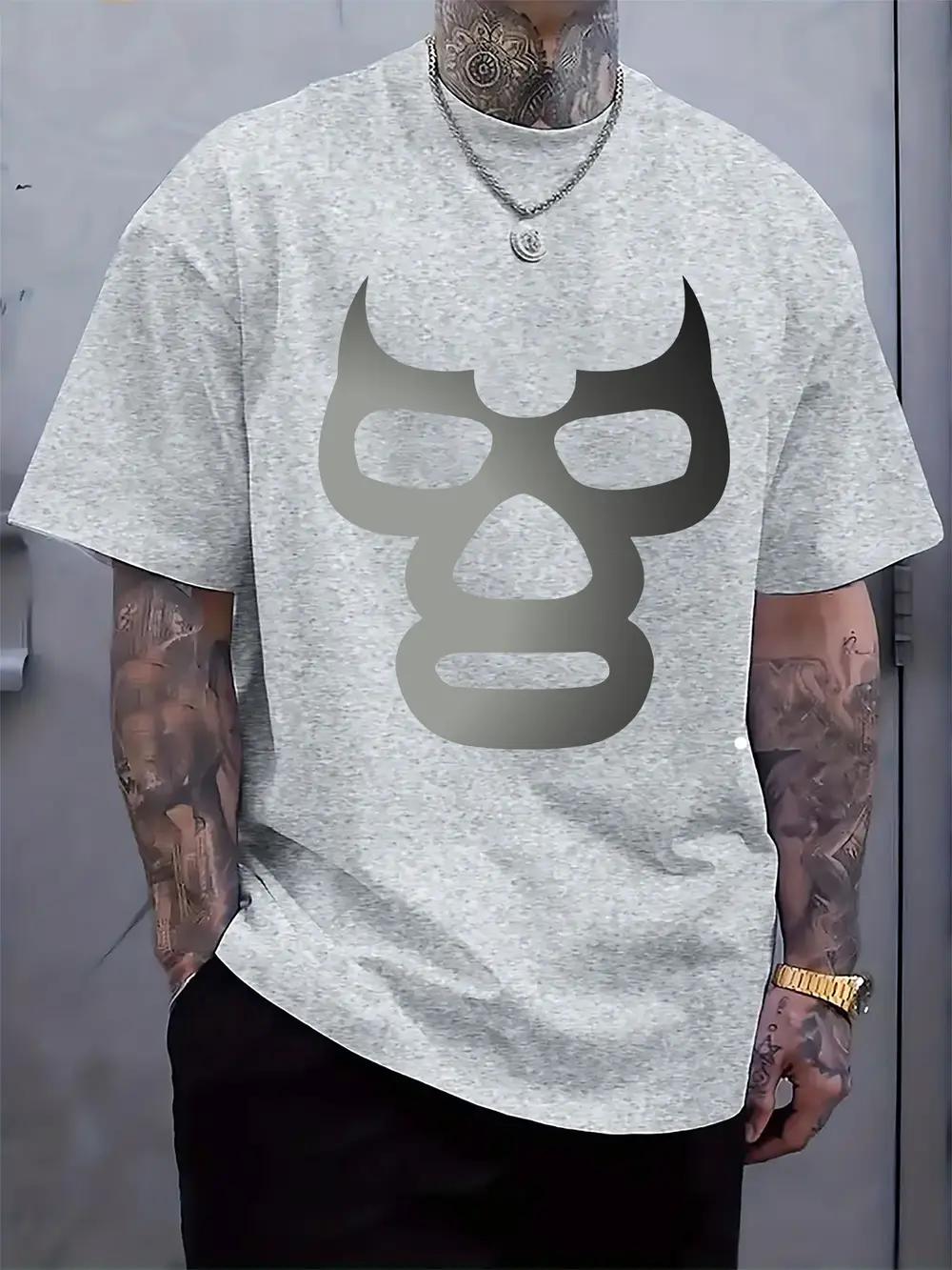 Casual Gray Mask Print T-shirt - Regular Fit L