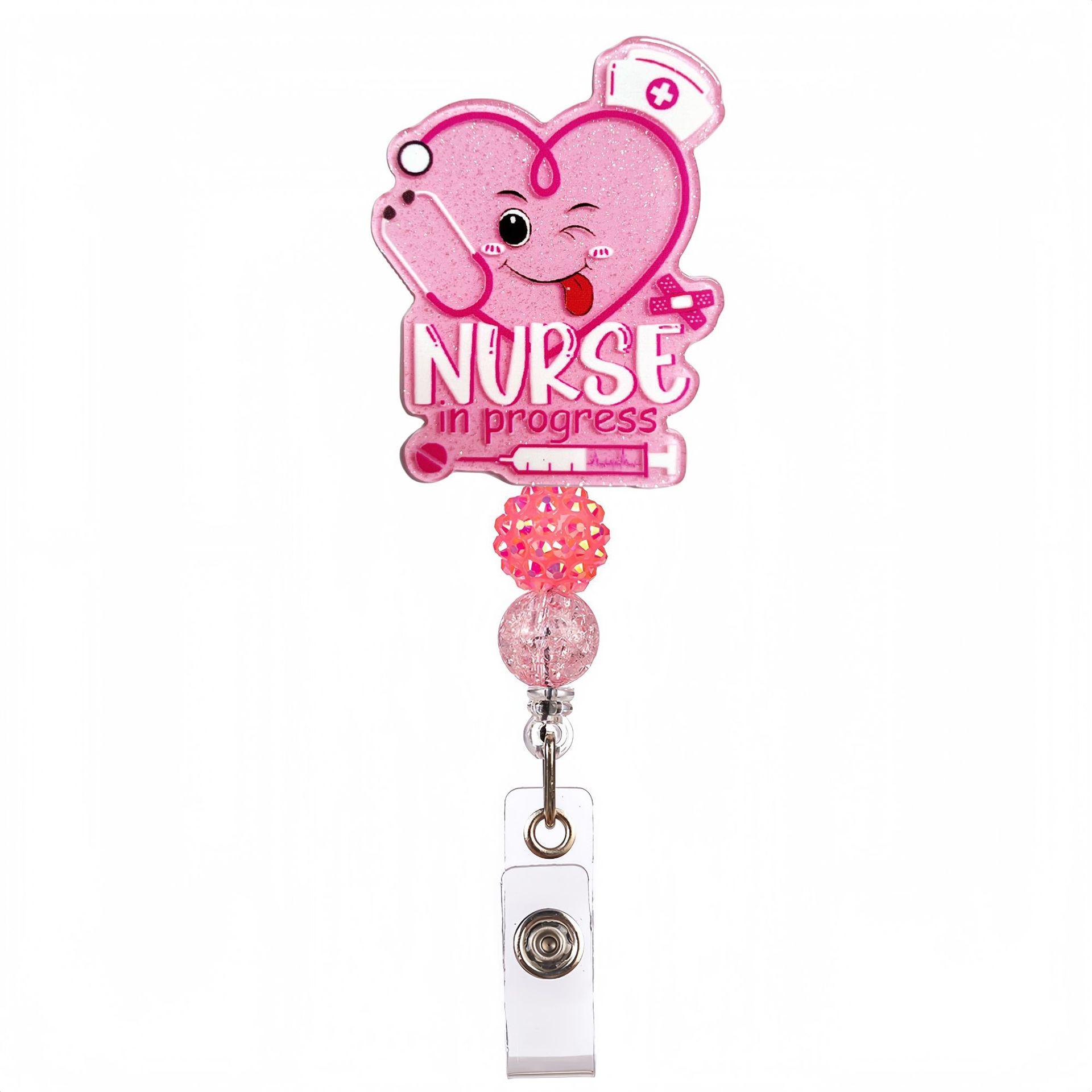 

Glitter Acrylic Medical Beaded Rhinestone Bow Badge Reel Name Tag Alligator Clip Retractable ID Card Badge Holder Gift for Nurse