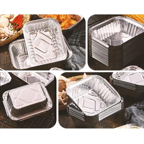 Disposable Aluminum Foil Pans, BBQ Plates, Heavy-Duty Food Containers, Pie Pans, Freezer & Oven Safe, 30-Pack (260ml, Square Plastic Cover)