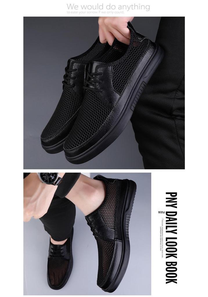 Men's Low-Top Mesh Lace-Up Casual Driving Shoes - Breathable, Large Size, Flat Sole for Spring/Summer