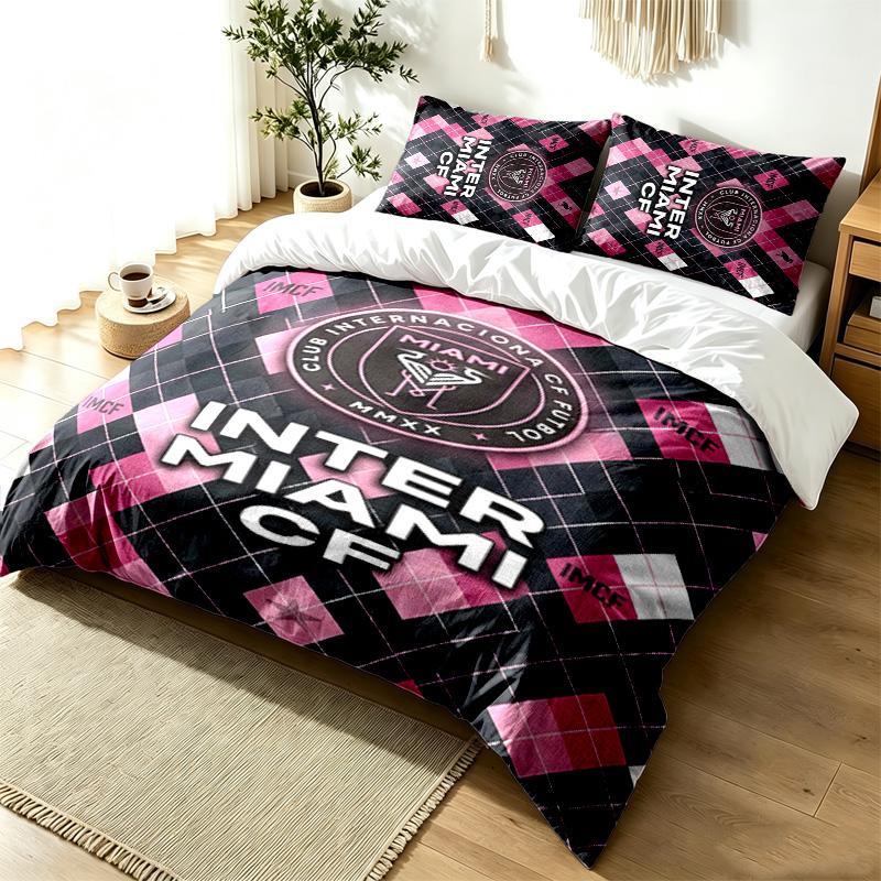 Inter de Miami 3pc Duvet Cover Set Simple Modern Bedding Set Wrinkle Resistant Soft Fabric All Season Use a perfect gift